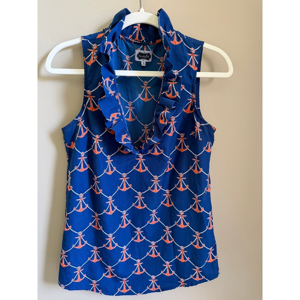Mud Pie Nautical Anchor Print Sleeveless Blouse - Size S
